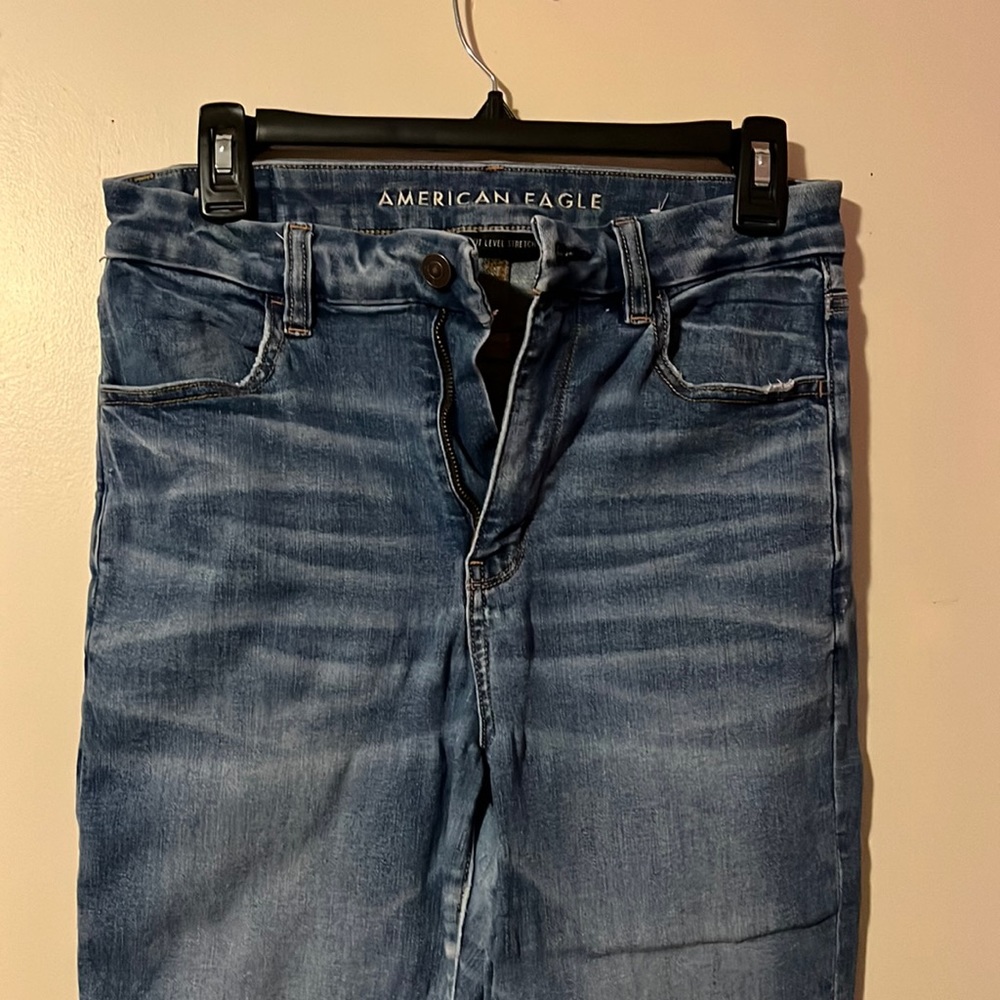Blue, American Eagle super high rise next level stretch, skinny jeans